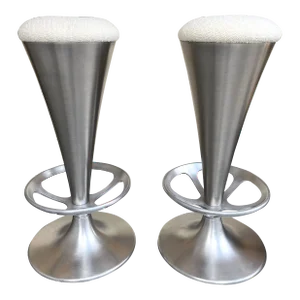 Pair of Stainless Steel Metal Cone Bar Stools, Italy, 1990s