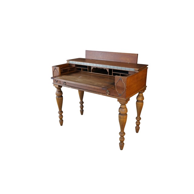 Victorian Antique Victorian Revival Walnut Spinet Writing Desk Secretary Library Table For Sale - Image 3 of 18