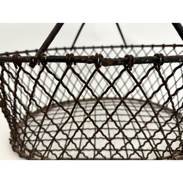 Vintage French Wire Gathering Basket W/ Wooden Grip For Sale - Image 9 of 9