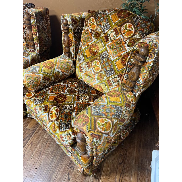 Orange Vintage 1970s Hickory Lane Sofa + Chair Set – Groovy Retro Velour (Owosso Industries) For Sale - Image 8 of 9
