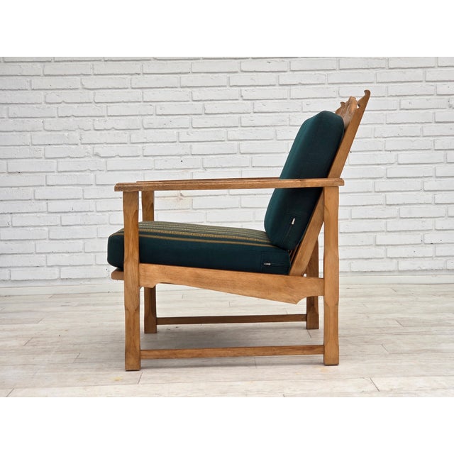 Scandinavian Lounge Chair in Green Wool and Oak, 1970s For Sale - Image 6 of 18