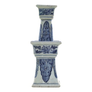 Antique Chinese Blue and White Porcelain Candlesticks For Sale