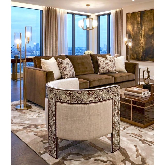 Wood Contemporary Design Mother of Pearl Inlaid Round Chair For Sale - Image 7 of 12