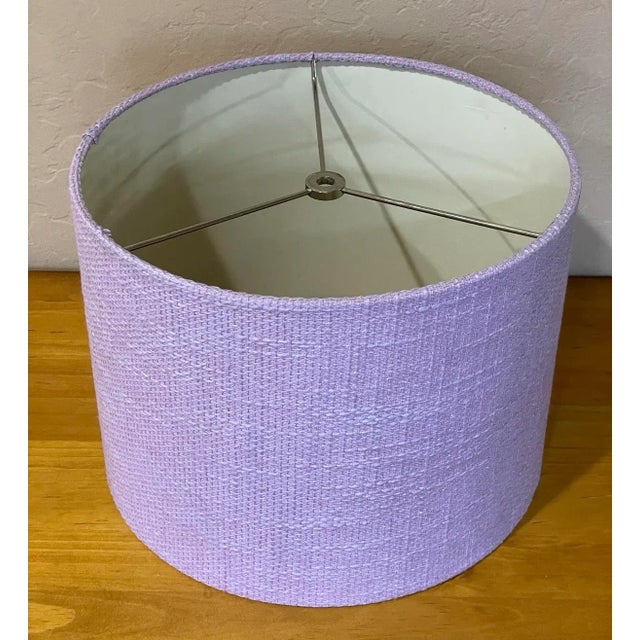 Vintage extured fabric lilac/lavender color drum lampshade. The spider fitter is silver metal. The styrene lampshade liner...