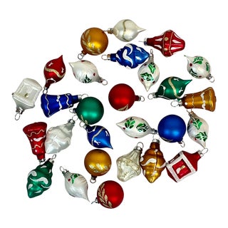 Vintage Americana Hollywood Regency Petite Mercury Glass Christmas Tree Ornaments - Set of 27 For Sale