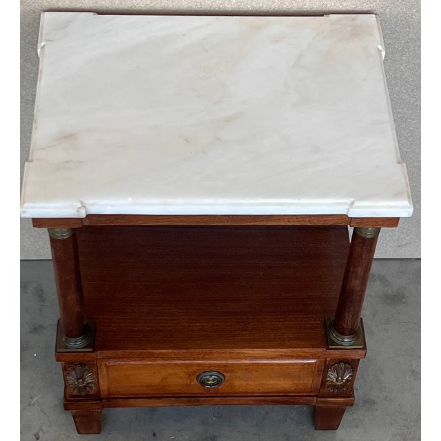1900 - 1909 Pair of Empire Style Marble-Top Nightstands With Shelve and Low Drawer For Sale - Image 5 of 10