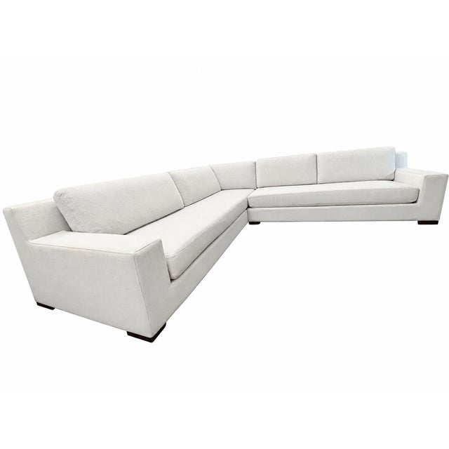 Rh Modena Track Arm Left-Arm Bench-Cushion L-Sectional – Perennials Performance Textured Linen Weave in Mist For Sale In Columbus - Image 6 of 18