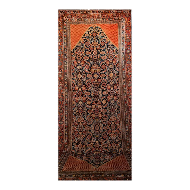 Vintage Persian Malayer Gallery Area Rug, Hand-Knotted Wool, Geometric Pattern, 5x13, Navy & Terracotta For Sale