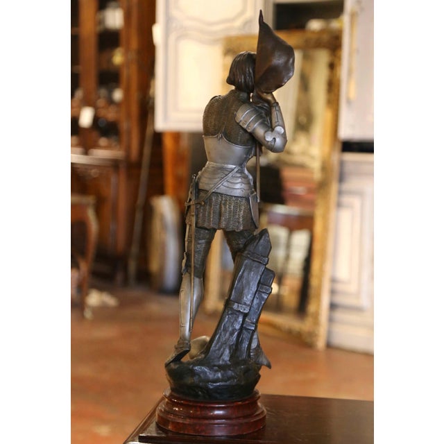 Metal Early 20th Century French Joan-Of-Arc Patinated Spelter Figure by Ernest Legrand For Sale - Image 7 of 9