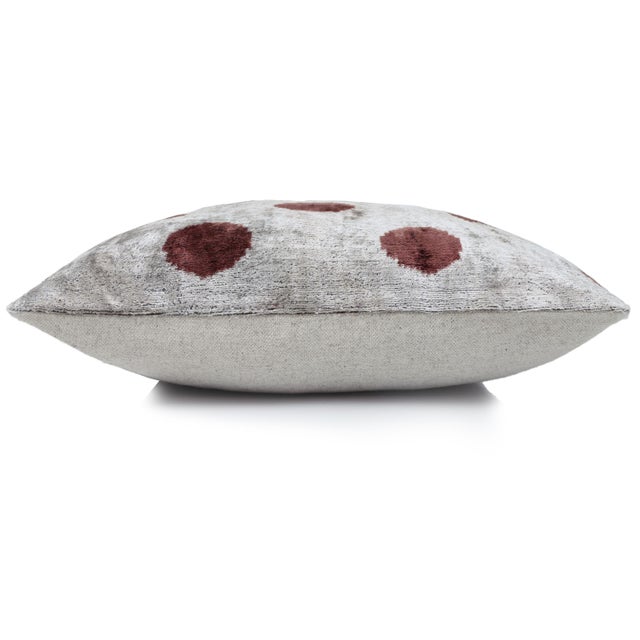 Mid-Century Modern He Platinum & Rust Modernist Dot Silk Velvet Pillow 20" X 20" For Sale - Image 3 of 8