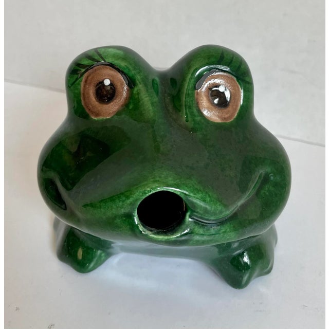 Here is a charming ceramic pottery frog figurine that is from the later mid-century, made in California. It is hand-made...