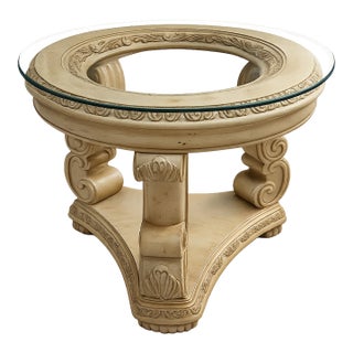 Ornate Carved Round Glass Table For Sale