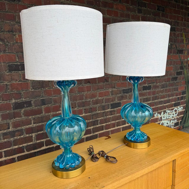 Mid 20th Century Mid-Century Modern Blue Murano Glass Table Lamps - a Pair For Sale In Cleveland - Image 6 of 10