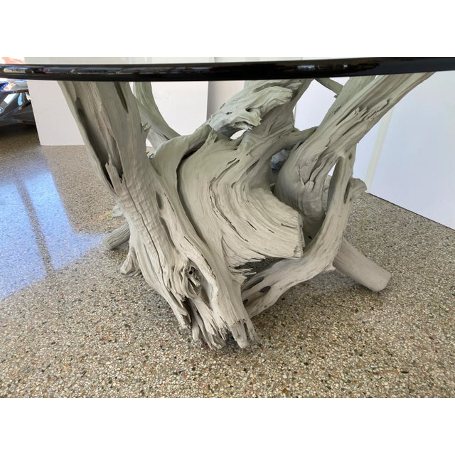 Mid-Century Modern Driftwood Center Table Round Glass Top For Sale - Image 9 of 13