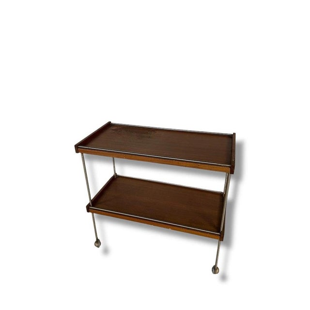 Brown Vintage Teak & Chrome Drinks Cart For Sale - Image 8 of 9