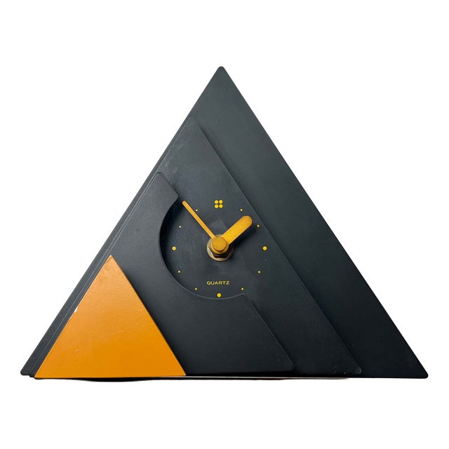 Vintage Japanese Black and Yellow Pyramide Table Clock from Makiko Taniguchi, 1980s For Sale