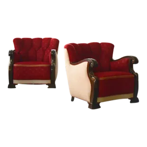 Vintage Danish Art Deco Lounge Chairs With Carved Armrests - a Pair
