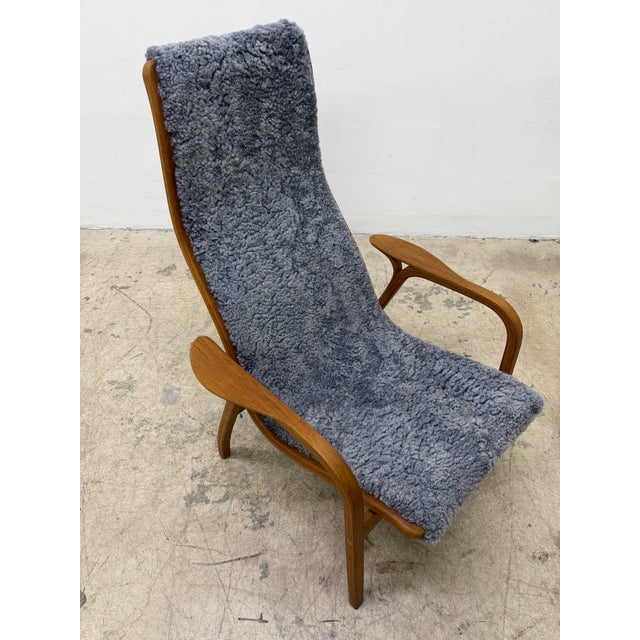 Yngve Ekström Lamino Teak Wood Frame Armchair With Sheepskin Fabric for Swedese For Sale - Image 10 of 17
