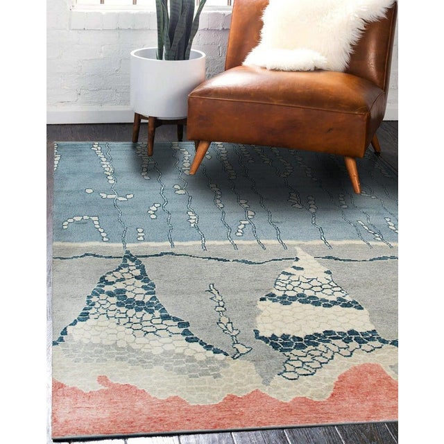 5x8 Multicolor Hand-Knotted Wool Abstract Mountainscape Geometric Carpet Rug For Sale In New York - Image 6 of 10