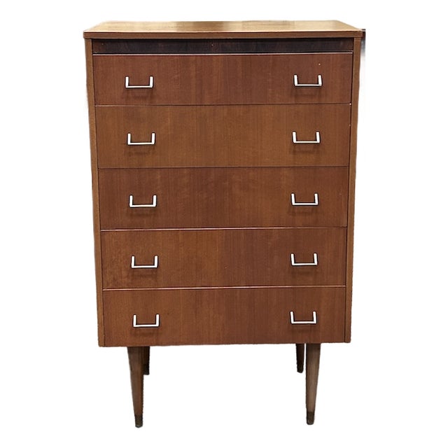 Vintage Teak Chest With Five Drawers For Sale