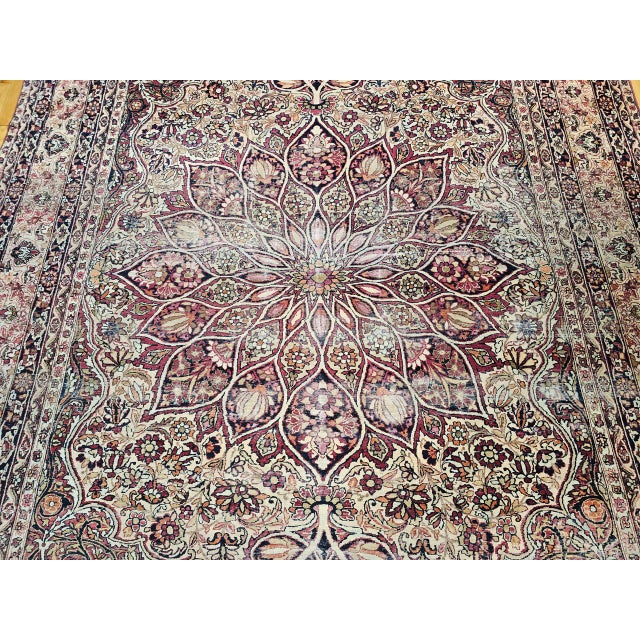 Ivory 19th Century Oversized Persian Kerman Lavar Rug, Hand-Knotted Wool, Floral Pattern, Ivory & Burgundy, 11’ X 16’ For Sale - Image 8 of 14