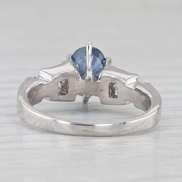 2010s 1.62ctw Oval Blue Sapphire Diamond Ring Platinum Size 5.25 Engagement For Sale - Image 5 of 8