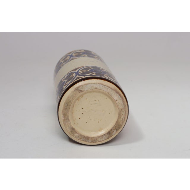 Scandinavian Modern Stoneware Cylindrical Vase With Geometric Motif For Sale - Image 12 of 12