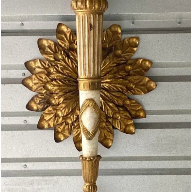 Vintage Neoclassical Gilt Flower Wall Lamp For Sale - Image 12 of 12