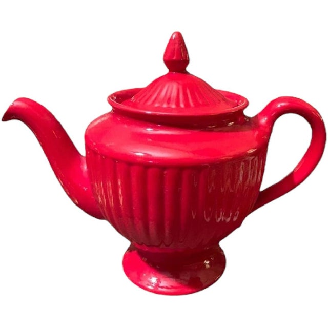 Vintage Hall Pottery Red Ribbed Tea Pot, Usa For Sale In Naples, FL - Image 6 of 11