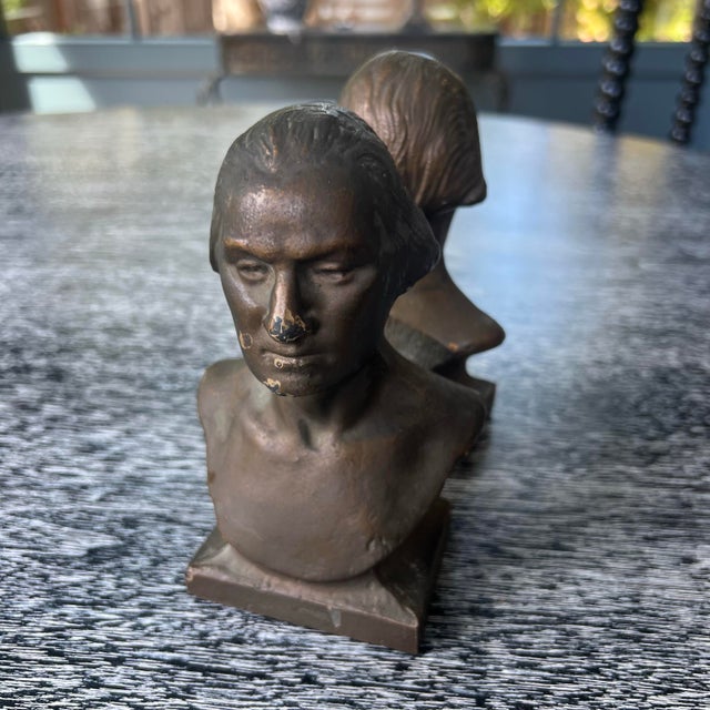 Metal Pair of Vintage George Washington Bronze Finish Cast Iron Bookends For Sale - Image 7 of 11