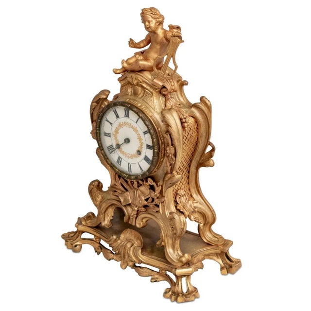 French Louis XV Style Gilt Bronze Mantel Clock, 19th Century For Sale - Image 3 of 5