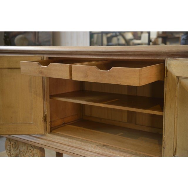 Large 4-Door Sideboard in Cerused Oak, Reverse-Painted Mirror and Leather, 1950s For Sale - Image 6 of 16