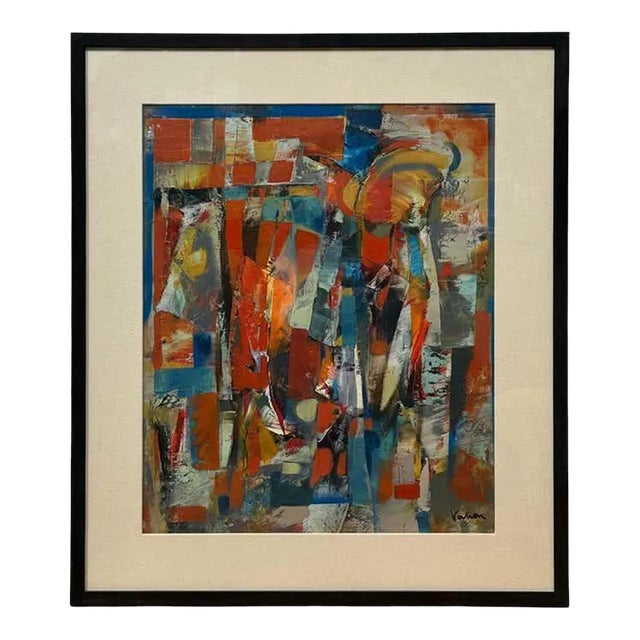 Colourful Red, Blue and Yellow Abstract Painting by Vahan Yervadyan For Sale