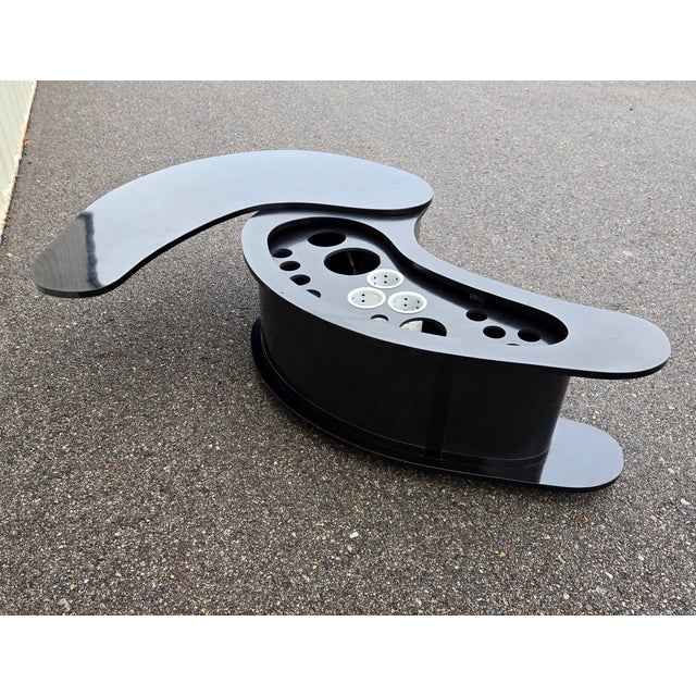 Wood Vintage Grand Server Boomerang Coffee Table Bar Combo Attributed to A.H Stock For Sale - Image 7 of 10