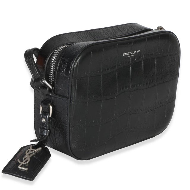 Safari Black Crocodile Embossed Calfskin Mini Camera Bag For Sale - Image 3 of 9