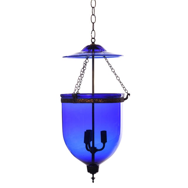 Vintage Large Deep Indigo Blue Glass Bell Jar Pendant Light Chairish