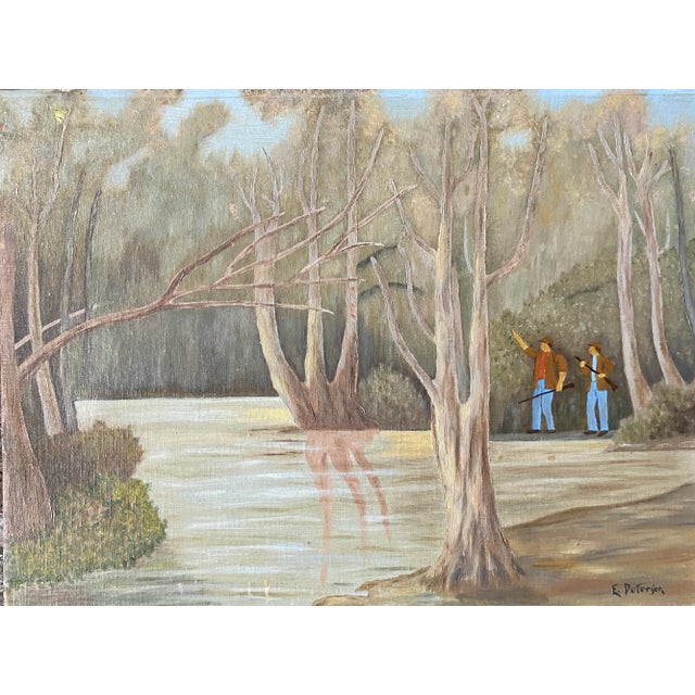 1957 Edna Peterson Swampland Hunting Oil Painting For Sale