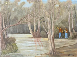 1957 Edna Peterson Swampland Hunting Oil Painting