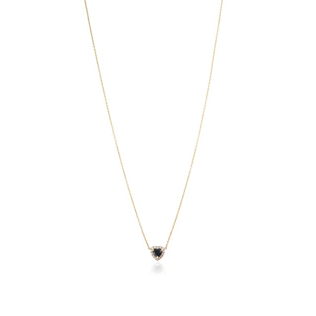 Modern 14k Yellow Gold Heart Blue Sapphire & Diamond Halo Pendant Necklace For Sale In New York - Image 6 of 12