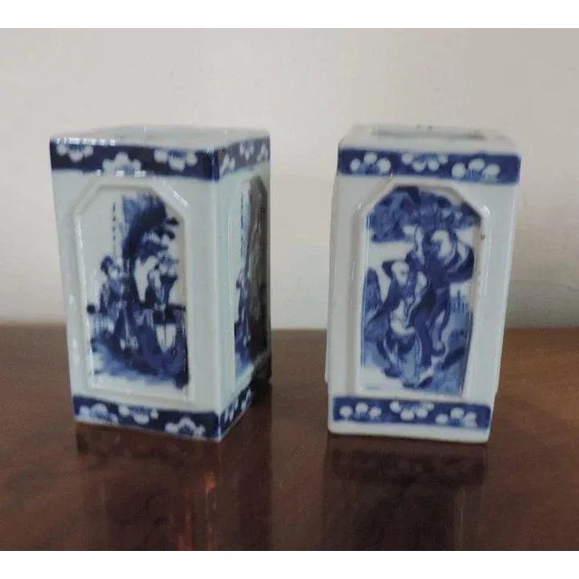 19th Century 19th Century Chinese Blue and White Porcelain Brush Pots - A Pair For Sale - Image 5 of 11