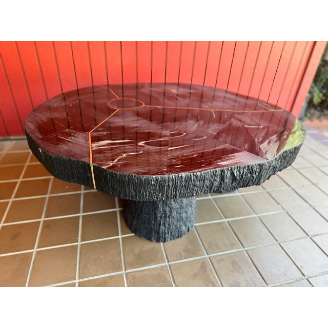 Organic Modern Black Wood Sune Large Coffee Table by Made Goods With Gold Brass Inlay For Sale - Image 9 of 12