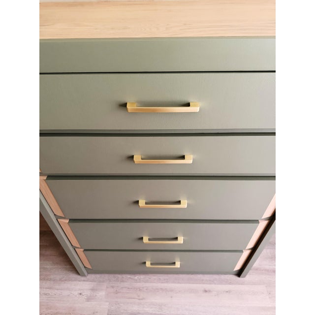 1970s 1970s Sage Green Tall Dresser | Organic Modern Chest of Drawers With Natural Wood Accents For Sale - Image 5 of 10
