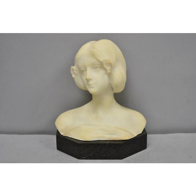 Antique Neoclassical Carved White Marble 9" Bust of Woman's Head on Marble Base For Sale - Image 16 of 16