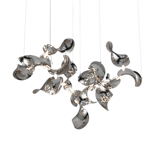 Dune 16 Cluster Pendant Light with Silver Polished Shades by Daniel Becker For Sale - Image 6 of 6