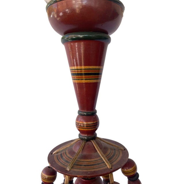 Turkish 1950's Turkish Hand-Carved Wooden 6-Arm Chandelier Beaded & Hand-Painted For Sale - Image 3 of 6