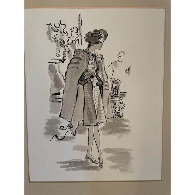 Mid 20th Century Figurative Fashion Watercolor Illustration For Sale