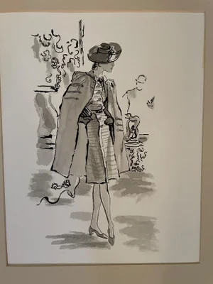 Mid 20th Century Figurative Fashion Watercolor Illustration
