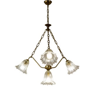 Mid-Century Murano Glass 4-Light Chandelier, 1950s For Sale