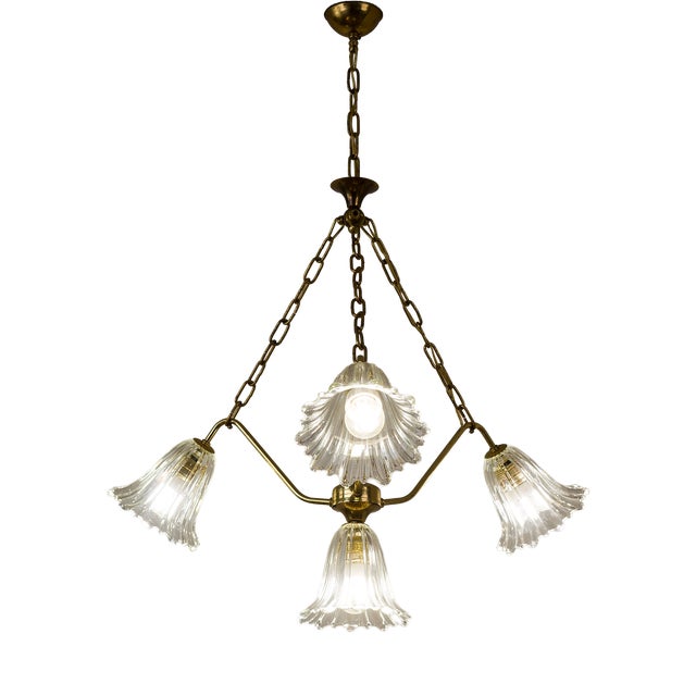 Mid-Century Murano Glass 4-Light Chandelier, 1950s For Sale
