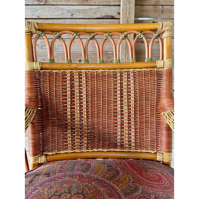 Vintage French Wicker & Rattan Armchair With Paisley Cushion For Sale - Image 9 of 12